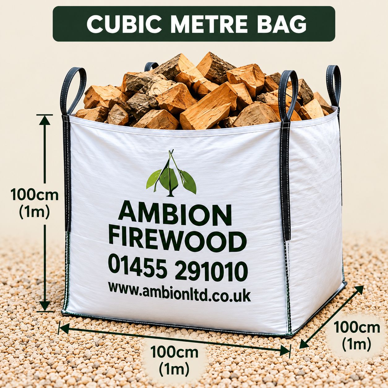 Ambion cubic metre firewood bag, 100cm high by 100cm wide by 100cm deep